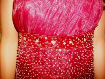 burgundy one shoulder ball dress bodice details